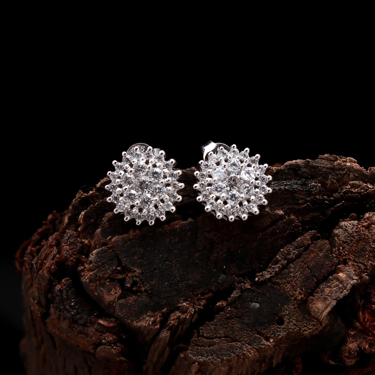 Natural White Zircon Stud Earrings - 925 Sterling Silver