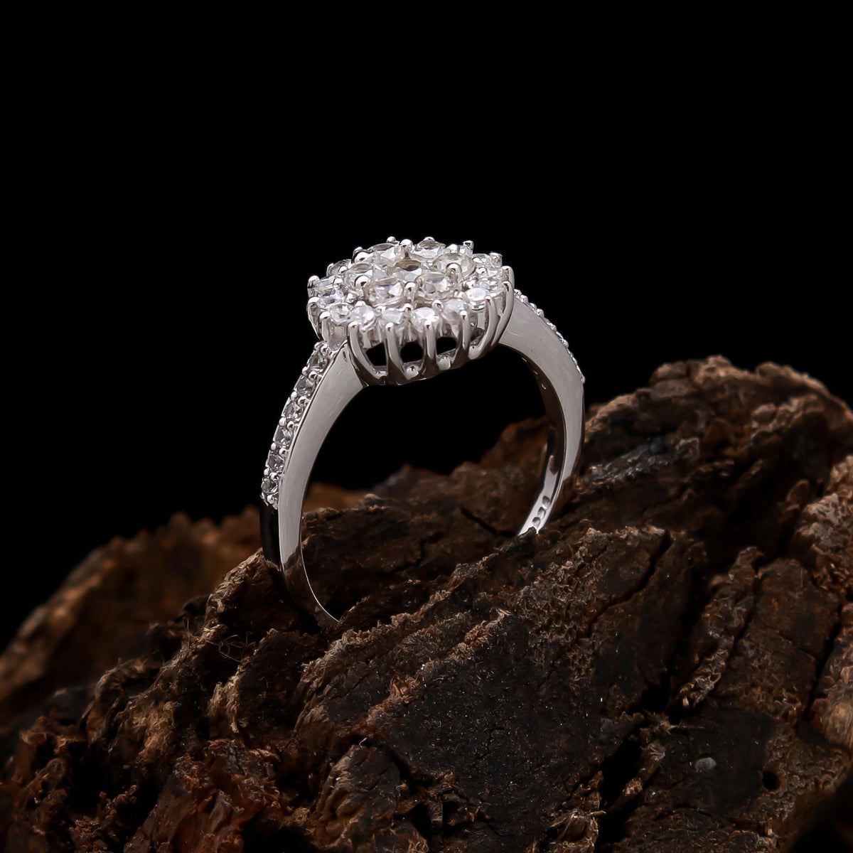 Natural Zircon Cluster Ring - 925 Sterling Silver Stackable Band