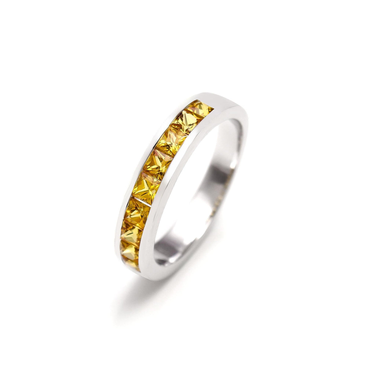 Natural Yellow Sapphire Eternity Band Ring - 925 Sterling Silver