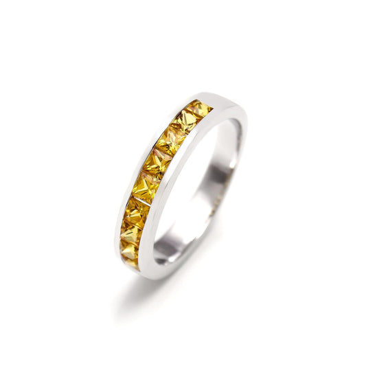 Natural Yellow Sapphire Eternity Band Ring - 925 Sterling Silver