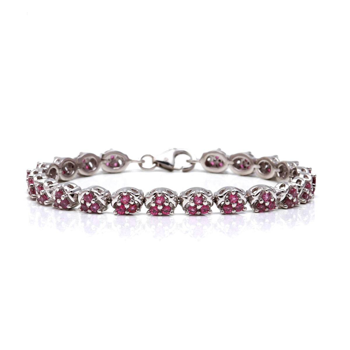 Rhodolite Round Cut Bracelet - 925 Sterling Silver Pink Gemstone