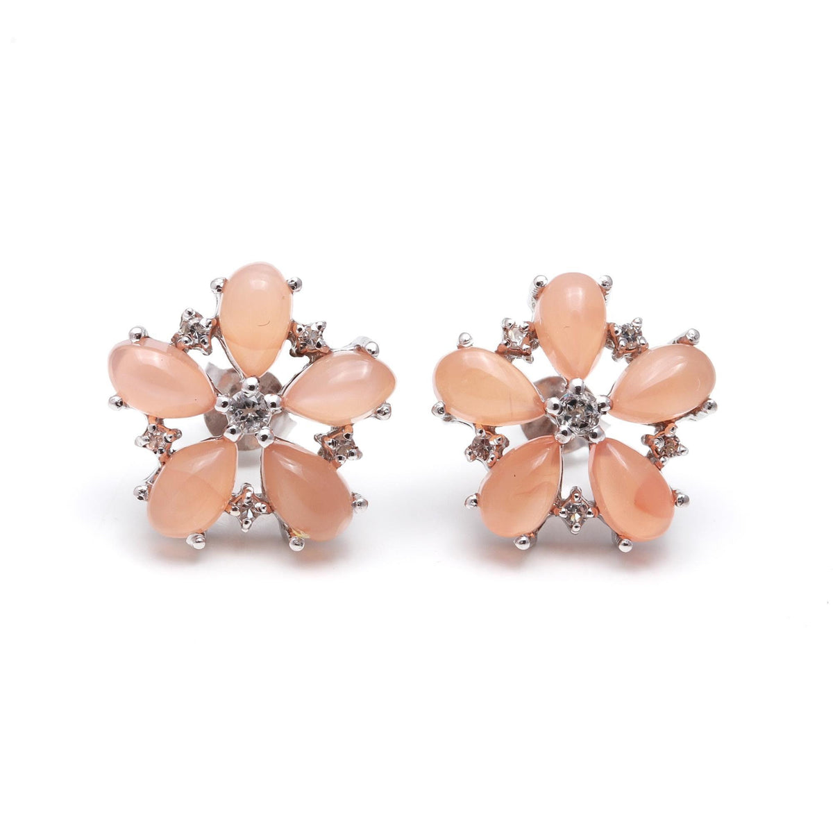 Opal & White Zircon 925 Sterling Silver Teardrop Stud Earrings