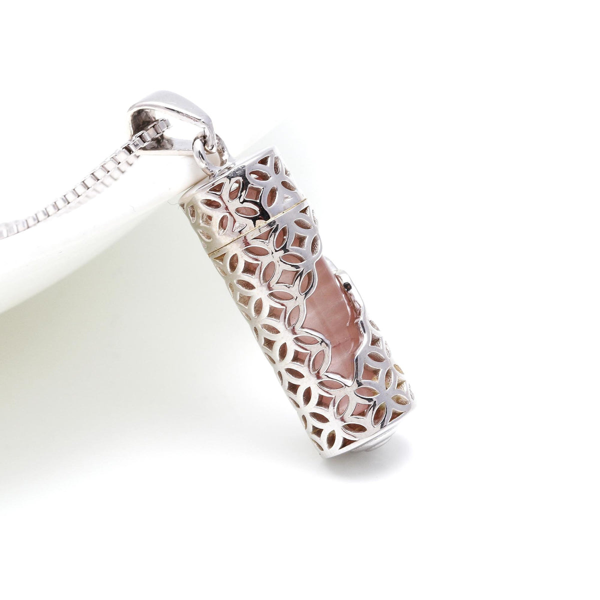 Handmade Rose Quartz 925 Sterling Silver Pendant - 8g Cylinder
