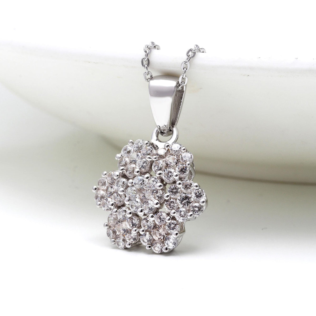 Natural Zircon Floral Pendant in 925 Sterling Silver