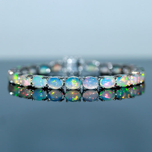 Ethiopian Opal Bracelet - 925 Sterling Silver Oval Cabochon